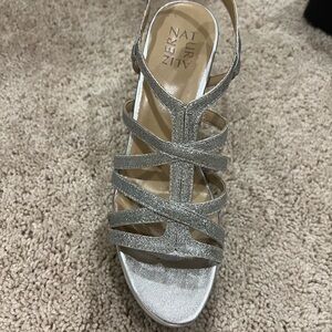 Naturalizer Silver Strappy Sandals with Ankle Strap